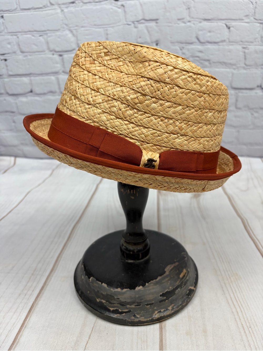 Tommy Bahama Shade Maker Straw Fedora Hat Rust Ribbon Band Sz L